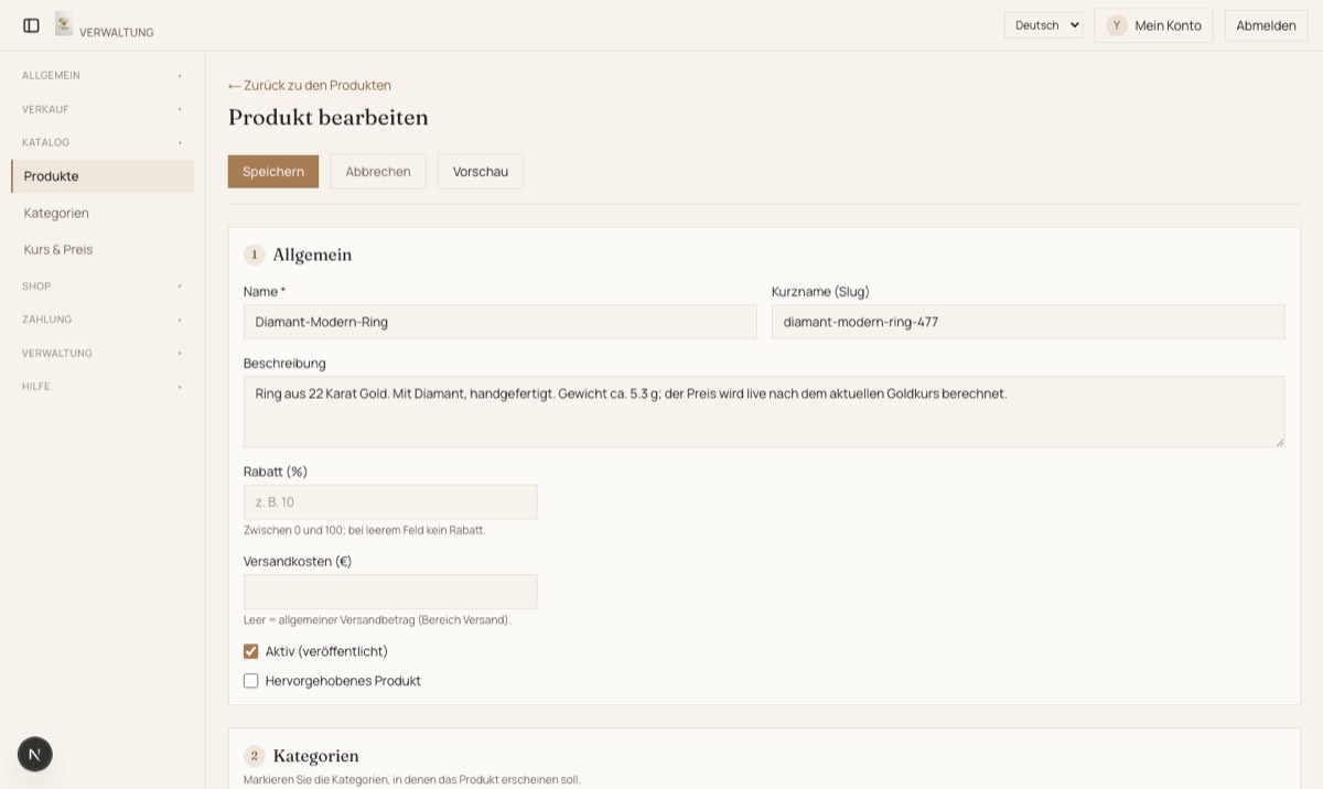 Ein Panel für den ganzen Shop